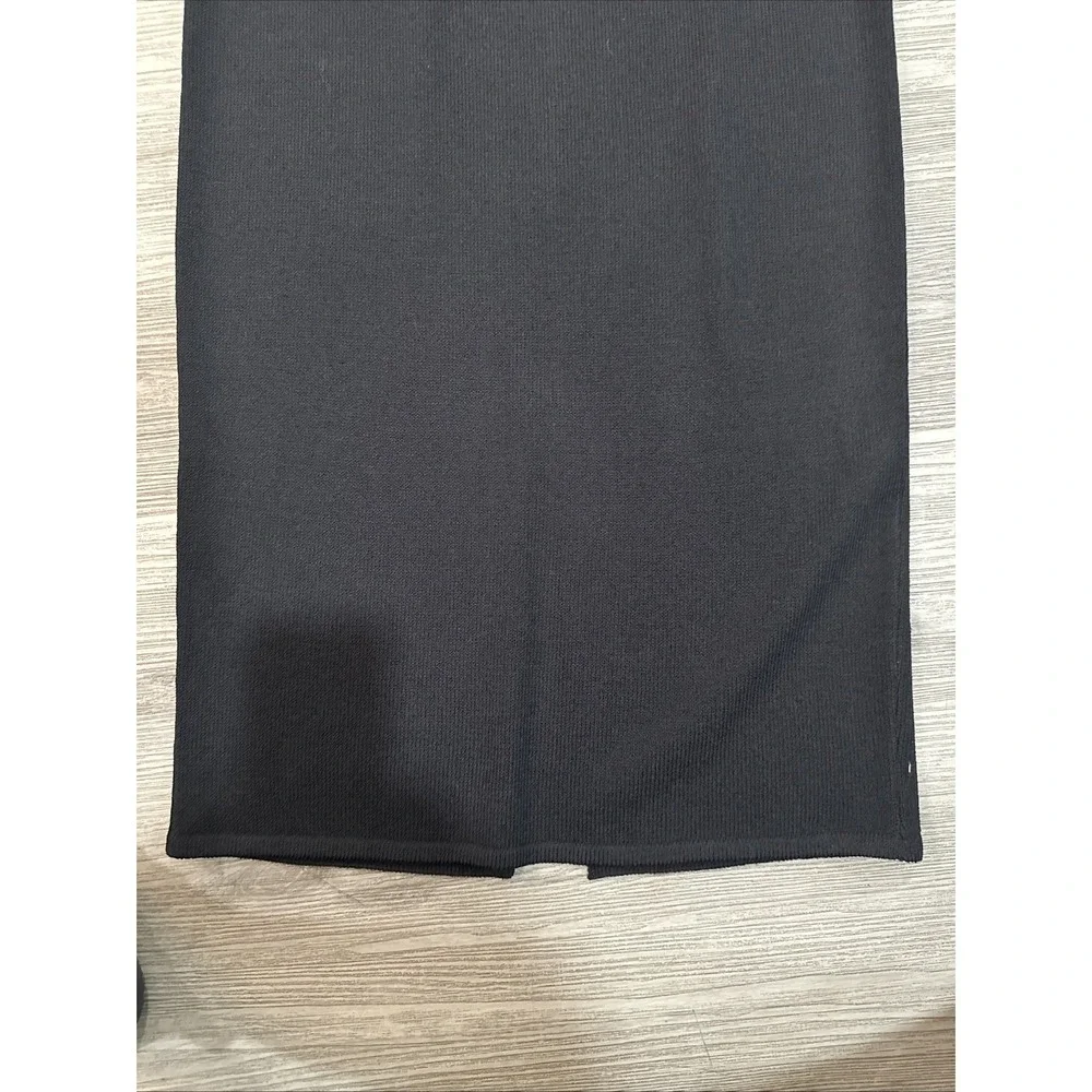 ST. JOHN BASICS ELASTIC WAIST BLACK KNIT Back‎ SLIT LONG PULL ON SKIRT SIZE 8